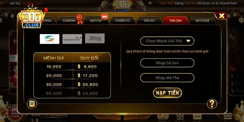 Nạp tiền Hitclub